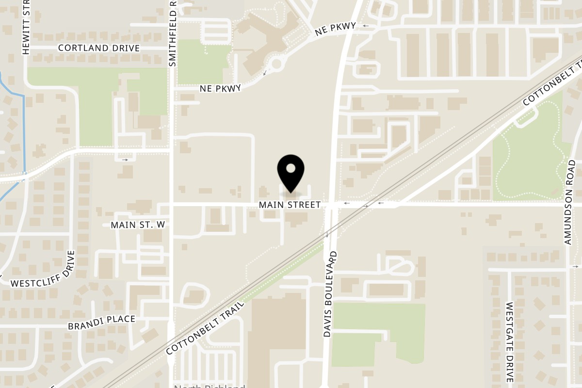 Map showing the location of Back Forty Smokehouse on 8021 Main St in North Richland Hills